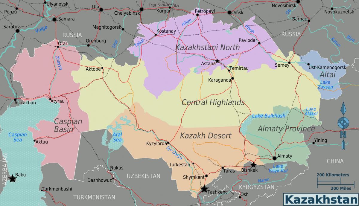 mappa di regioni del Kazakistan