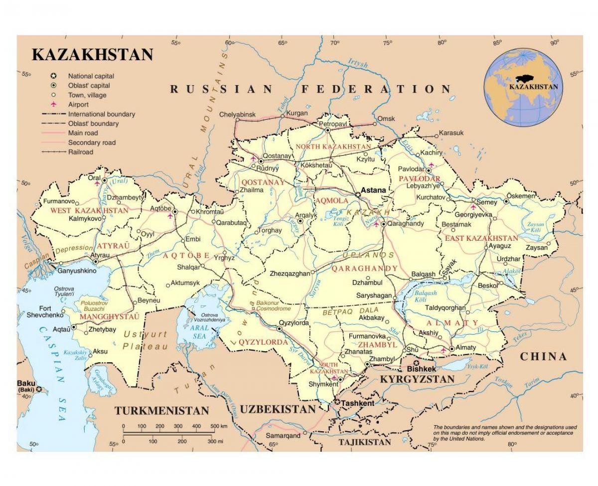 mappa di il Kazakistan aeroporti
