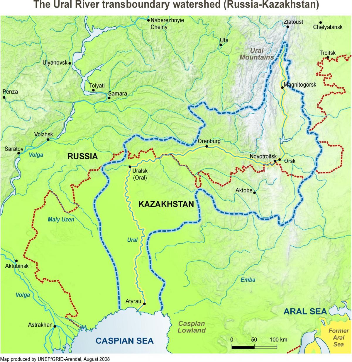 mappa di il Kazakistan fiume