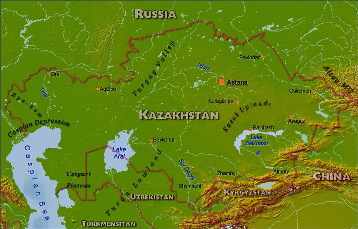 mappa di il Kazakistan fisico