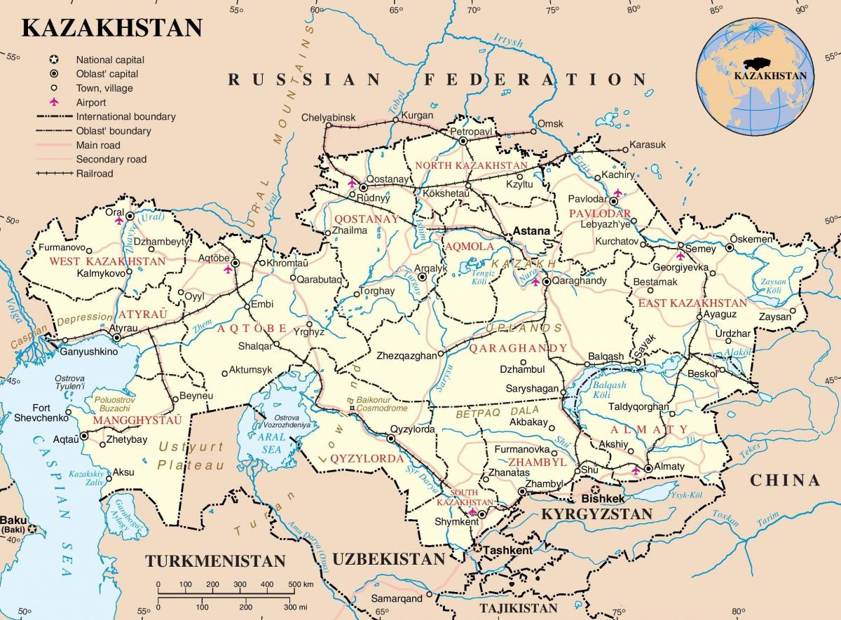 mappa di il Kazakistan politico